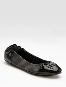 Patent leather gives this check-printed coated canvas ballerina a lustrous finish.Round toe Leather lining Padded insole Rubber sole Made in ItalyOUR FIT MODEL RECOMMENDS ordering one half size up as this style runs small. Patent leather gives this check-printed coated canvas ballerina a lustrous finish.Round toe Leather lining Padded insole Rubber sole Made in ItalyOUR FIT MODEL RECOMMENDS ordering one half size up as this style runs small.