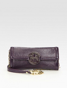 A signature emblem on a luxurious crinkled leather style with a soft sheen and radiant hardware.Detachable chain and leather adjustable shoulder strap, 22½ dropMagnetic snap closureOne outside open pocketOne inside open pocketCotton lining9½W X 4½H X 1½DImported Please note: Hardware color varies by bag. A signature emblem on a luxurious crinkled leather style with a soft sheen and radiant hardware.Detachable chain and leather adjustable shoulder strap, 22½ dropMagnetic snap closureOne outside open pocketOne inside open pocketCotton lining9½W X 4½H X 1½DImported Please note: Hardware color varies by bag.