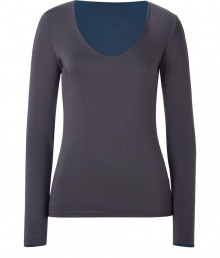 Stylish long sleeve t-shirt in slate and anthracite viscose blend - Flattering scoop neckline reveals contrasting interior color- Feminine fit, hits at hip - Super-soft wardrobe go-to - Wear solo or pair with a cardigan or denim jacket Stylish long sleeve t-shirt in slate and anthracite viscose blend - Flattering scoop neckline reveals contrasting interior color- Feminine fit, hits at hip - Super-soft wardrobe go-to - Wear solo or pair with a cardigan or denim jacket