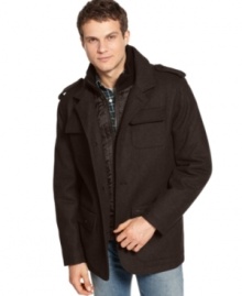 Play up your casual cold weather look with this stylish four-pocket jacket from Buffalo Jeans with cool military-inspired shoulder epaulet detail.
