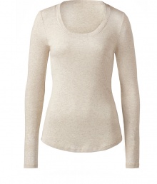 Stylish long-sleeve shirt in a beige modal and cotton blend - A classic basic shirt, exactly THE ONE you are always looking for and also need - The cut is feminine, fitted, with a nice scoop neck - Rounded seams - You can wear it as a layering piece and also as a soloist - Fits virtually everything, from a pants suit to jeans or leather pants Stylish long-sleeve shirt in a beige modal and cotton blend - A classic basic shirt, exactly THE ONE you are always looking for and also need - The cut is feminine, fitted, with a nice scoop neck - Rounded seams - You can wear it as a layering piece and also as a soloist - Fits virtually everything, from a pants suit to jeans or leather pants
