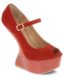 Take this sexy heelless silhouette out for a spin. Chinese Laundry's China Doll platform pumps feature a suede upper and a pretty Mary Jane strap. Take this sexy heelless silhouette out for a spin. Chinese Laundry's China Doll platform pumps feature a suede upper and a pretty Mary Jane strap.