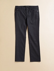 Modern basics with the five-pocket styling, straight-leg silhouette and a little stretch for a comfortable fit with a sheen.Front button closureWaistband with belt loopsZip flyFive-pocket style98% cotton/2% Machine washImported Modern basics with the five-pocket styling, straight-leg silhouette and a little stretch for a comfortable fit with a sheen.Front button closureWaistband with belt loopsZip flyFive-pocket style98% cotton/2% Machine washImported