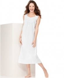 A classic cotton gown is the perfect option for around-the-house lounging. This woven design by Charter Club features subtle dot embroidery and pretty ribbon and lace detailing. A classic cotton gown is the perfect option for around-the-house lounging. This woven design by Charter Club features subtle dot embroidery and pretty ribbon and lace detailing.