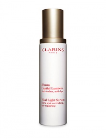 Clarins pioneers a new frontier of skin science with a supercharged serum that defies dark spots, dullness and wrinkles in just 2 weeks. This triple-action complex of Hexylresorcinol, a tripeptide and pioneer plant extracts, helps correct the appearance of dark spots while visibly lifting, firming and restoring the deep luminosity of young-looking skin. Now available in a larger size. Made in France. Clarins pioneers a new frontier of skin science with a supercharged serum that defies dark spots, dullness and wrinkles in just 2 weeks. This triple-action complex of Hexylresorcinol, a tripeptide and pioneer plant extracts, helps correct the appearance of dark spots while visibly lifting, firming and restoring the deep luminosity of young-looking skin. Now available in a larger size. Made in France.