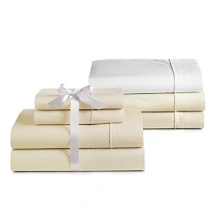 Sheets sold only in sets. Additional pillowcases available. Bottom fitted sheets fit mattresses up to 19. The same amazing sheets as our Essential Percale solid collection, printed with a white swiss dot. Timeless and versatile, our percale cotton sheets provide cool, comfortable sleeping. Percale cotton is known for its fine weave, which gives these sheets their crisp texture. Our Essential Percale collection is made for those who love the fresh look and feel of a classic sheet.