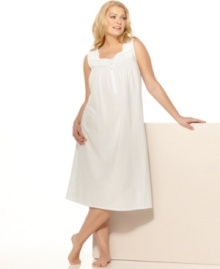 A beautiful, cotton classic. This sleeveless nightgown by Charter Club features lace trim, a partial button front and embroidered dots. A beautiful, cotton classic. This sleeveless nightgown by Charter Club features lace trim, a partial button front and embroidered dots.