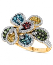 Spring in full bloom. Le Vian's stunning mixberry™ diamond ring features a brilliant flower of round-cut white diamonds (3/4 ct. t.w.), green diamonds (1/3 ct. t.w.), blue diamonds (1/3 ct. t.w.), chocolate diamonds (1/8 ct. t.w.) and yellow diamonds (1/4 ct. t.w.). Set in 14k honey gold™. Size 7.
