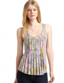 THE LOOKPullover styleScoop necklineSleeveless Front pleated silk panelRacerbackTHE FITAbout 27 from shoulder to hemTHE MATERIAL70% viscose/30% polyesterTrim: silkCARE & ORIGINDry cleanImportedModel shown is 5'9½ (176cm) wearing US size 4. THE LOOKPullover styleScoop necklineSleeveless Front pleated silk panelRacerbackTHE FITAbout 27 from shoulder to hemTHE MATERIAL70% viscose/30% polyesterTrim: silkCARE & ORIGINDry cleanImportedModel shown is 5'9½ (176cm) wearing US size 4.