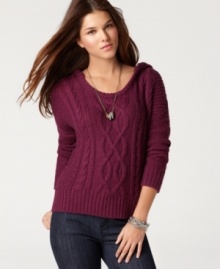 A sumptuous cable-knit sweater in a relaxed hoodie design is a layering must-have from DKNY Jeans. Pair it with a leather jacket and jeans for essential downtown style. (Clearance) A sumptuous cable-knit sweater in a relaxed hoodie design is a layering must-have from DKNY Jeans. Pair it with a leather jacket and jeans for essential downtown style. (Clearance)