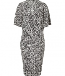 Amp up your workweek style with this chic printed silk dress from Steffan Schraut - V-neck, short flutter sleeves, loose fit bodice with fitted skirt, all-over monochromatic print - Style with peep-toe pumps and a supple leather satchel Amp up your workweek style with this chic printed silk dress from Steffan Schraut - V-neck, short flutter sleeves, loose fit bodice with fitted skirt, all-over monochromatic print - Style with peep-toe pumps and a supple leather satchel