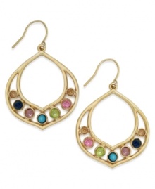 Marrakesh inspiration. Lauren by Ralph Lauren's stunning hoop drop earrings incorporate multicolored glass stones in 14k gold-plated mixed metal. Approximate drop: 1-1/4 inches. Marrakesh inspiration. Lauren by Ralph Lauren's stunning hoop drop earrings incorporate multicolored glass stones in 14k gold-plated mixed metal. Approximate drop: 1-1/4 inches.