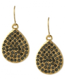 Teardrops make a big splash in this pair of earrings from Kenneth Cole New York. Crafted from gold-tone mixed metal, black pave glass crystal accents make a stunning addition. Approximate drop: 1-1/4 inches. Teardrops make a big splash in this pair of earrings from Kenneth Cole New York. Crafted from gold-tone mixed metal, black pave glass crystal accents make a stunning addition. Approximate drop: 1-1/4 inches.