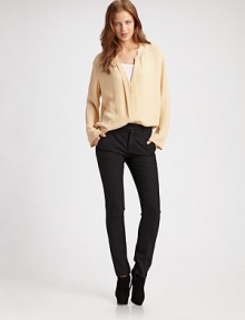 Silk crewneck in pure silk with genius ruching at the back shoulders. Split crewneckButton frontRuched at back shouldersLong sleevesHi-low hemSilkDry cleanImported Silk crewneck in pure silk with genius ruching at the back shoulders. Split crewneckButton frontRuched at back shouldersLong sleevesHi-low hemSilkDry cleanImported