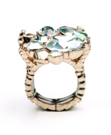 Make a striking statement. A cluster of luminous glass accents adorn RACHEL Rachel Roy's stunning adjustable cocktail ring. Set in rose gold tone mixed metal, it sparkles from every angle. Ring adjusts to fit finger. Approximate size: 1-1/4 inches. Make a striking statement. A cluster of luminous glass accents adorn RACHEL Rachel Roy's stunning adjustable cocktail ring. Set in rose gold tone mixed metal, it sparkles from every angle. Ring adjusts to fit finger. Approximate size: 1-1/4 inches.