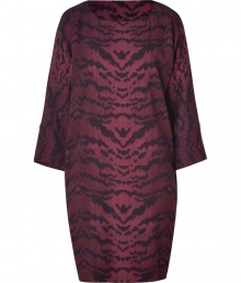Luxurious dress in modern animal printed stretch rayon has an elegant look - Voluminous silhouette with a round neck, long sleeves and a short hem - Style with opaque tights and booties