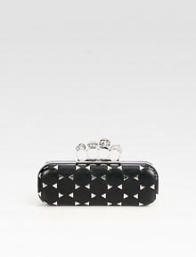 An edgy style in supple leather embellished with triangle studs accented with an iconic knuckle closure.Top clasp closureLeather lining8½W X 4H X 1½DMade in Italy An edgy style in supple leather embellished with triangle studs accented with an iconic knuckle closure.Top clasp closureLeather lining8½W X 4H X 1½DMade in Italy