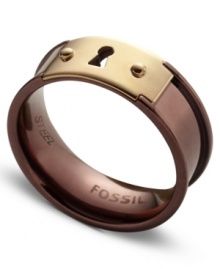 This band ring from Fossil is the key to your new look. Crafted in brown ion-plated stainless steel with a rose-gold tone keyhole accent. Size 7. This band ring from Fossil is the key to your new look. Crafted in brown ion-plated stainless steel with a rose-gold tone keyhole accent. Size 7.