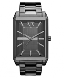Move with intrigue: this shadowy watch from AX Armani Exchange boasts structured steel and exact precision. Move with intrigue: this shadowy watch from AX Armani Exchange boasts structured steel and exact precision.