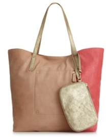 A splash of color adds a vibrant feel to this classic shopper style. This roomy design from Danielle Nicole features polished gold-tone hardware, a detachable wristlet and an easy access front zip pocket. A splash of color adds a vibrant feel to this classic shopper style. This roomy design from Danielle Nicole features polished gold-tone hardware, a detachable wristlet and an easy access front zip pocket.