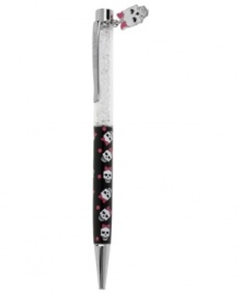 No bones about it, this pen from Betsey Johnson is a whimsical writing tool. Crafted from silver-tone mixed metal with clear beads, the pen also features a skull charm on top. Item comes packaged in a signature Betsey Johnson Gift Box. Approximate length: 5-1/2 inches. Approximate width: 3/8 inch. No bones about it, this pen from Betsey Johnson is a whimsical writing tool. Crafted from silver-tone mixed metal with clear beads, the pen also features a skull charm on top. Item comes packaged in a signature Betsey Johnson Gift Box. Approximate length: 5-1/2 inches. Approximate width: 3/8 inch.