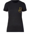 Give your everyday favorite tees a kick of collegiate cool in Jil Sanders super soft black cotton logo patch tee - Rounded neckline, short sleeves, fitted - Pair with a mico-mini and oversized blazer