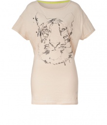 A friendly tiger print covers this chic oversized sleep tee from Juicy Couture - Round neck, short sleeves, long body, front tiger graphic - Wear with a printed robe and fuzzy slippers