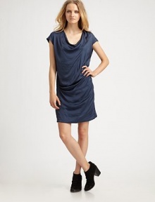 Simply luxurious, this gathered sateen shift drapes beautifully over the body.CowlneckDropped shouldersShort sleevesRuching at hipsAbout 17 from natural waist83% polyester/17% nylonDry cleanMade in USA of imported fabricModel shown is 5'9 (175cm) wearing US size 4. Simply luxurious, this gathered sateen shift drapes beautifully over the body.CowlneckDropped shouldersShort sleevesRuching at hipsAbout 17 from natural waist83% polyester/17% nylonDry cleanMade in USA of imported fabricModel shown is 5'9 (175cm) wearing US size 4.