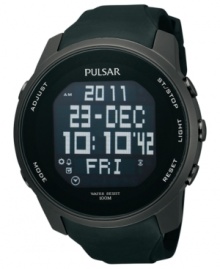 This digital watch from Pulsar features a comfortable, blacked out strap and a variety of functions, include day, date and world time. This digital watch from Pulsar features a comfortable, blacked out strap and a variety of functions, include day, date and world time.