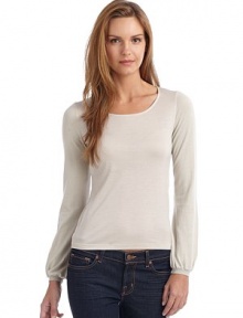 THE LOOKCrewneckPullover styleTextured long sleeves with gathered, ribbed cuffsSmooth bodiceTHE FITAbout 21 from shoulder to longest point of hemTHE MATERIALBodice: RayonSleeves: CottonCARE & ORIGINDry clean or hand washMade in Italy THE LOOKCrewneckPullover styleTextured long sleeves with gathered, ribbed cuffsSmooth bodiceTHE FITAbout 21 from shoulder to longest point of hemTHE MATERIALBodice: RayonSleeves: CottonCARE & ORIGINDry clean or hand washMade in Italy