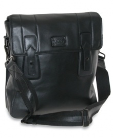 The practical and functional messenger bag by Dopp has leather trim pockets and gunmetal hardware. The practical and functional messenger bag by Dopp has leather trim pockets and gunmetal hardware.