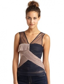 THE LOOKWide tulle shoulder strapsPleated colorblock tulleSide zipperTHE FITAbout 20 from shoulder to hemTHE MATERIAL80% polyester/20% spandexContrast: polyesterFully linedCARE & ORIGINHand washImportedModel shown is 5'8 (172½cm) wearing US size 4. THE LOOKWide tulle shoulder strapsPleated colorblock tulleSide zipperTHE FITAbout 20 from shoulder to hemTHE MATERIAL80% polyester/20% spandexContrast: polyesterFully linedCARE & ORIGINHand washImportedModel shown is 5'8 (172½cm) wearing US size 4.