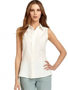 THE LOOKShirt collarFront textured woven placket with frayed detailConcealed button closurePrincess seams in frontTHE FITAbout 26 from shoulder to hemTHE MATERIAL61% cotton/39% silkCARE & ORIGINDry cleanImportedModel shown is 5'10½ (179cm) wearing US size 4. THE LOOKShirt collarFront textured woven placket with frayed detailConcealed button closurePrincess seams in frontTHE FITAbout 26 from shoulder to hemTHE MATERIAL61% cotton/39% silkCARE & ORIGINDry cleanImportedModel shown is 5'10½ (179cm) wearing US size 4.