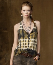An ode to boho chic in a flowing silhouette, Denim & Supply Ralph Lauren's sleeveless cotton jersey henley answers the call of the wild with its fierce leopard print. An ode to boho chic in a flowing silhouette, Denim & Supply Ralph Lauren's sleeveless cotton jersey henley answers the call of the wild with its fierce leopard print.