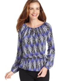 Ellen Tracy's printed peasant top offers a lot of look at a low price. The vibrant graphic print awakens solid separates instantly! Ellen Tracy's printed peasant top offers a lot of look at a low price. The vibrant graphic print awakens solid separates instantly!