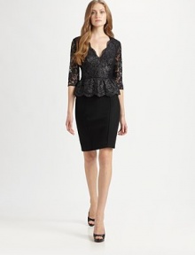 The quintessential combination of lovely lace and alluring tailoring, a gorgeous blouse with on-trend peplum. Deep v-neckThree-quarter sleevesScalloped trimConcealed back zipperFully linedAbout 21 from shoulder to hemNylon/viscose/rayonHand washImportedSIZE & FIT Model shown is 5'11 (180cm) wearing a US size 4. The quintessential combination of lovely lace and alluring tailoring, a gorgeous blouse with on-trend peplum. Deep v-neckThree-quarter sleevesScalloped trimConcealed back zipperFully linedAbout 21 from shoulder to hemNylon/viscose/rayonHand washImportedSIZE & FIT Model shown is 5'11 (180cm) wearing a US size 4.