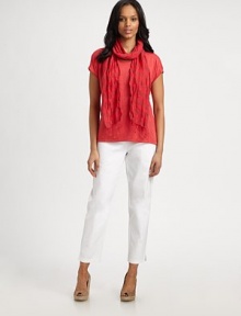 A finely fibbed panel and inverted back pleat elevate this soft, linen jersey design.Jewel necklineCap sleevesRib-knit back yokeInverted back pleatLonger back hemlineAbout 26 from shoulder to hemLinenDry cleanImportedModel shown is 5'11 (180cm) wearing US size Small. A finely fibbed panel and inverted back pleat elevate this soft, linen jersey design.Jewel necklineCap sleevesRib-knit back yokeInverted back pleatLonger back hemlineAbout 26 from shoulder to hemLinenDry cleanImportedModel shown is 5'11 (180cm) wearing US size Small.