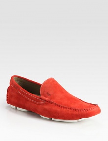 Buttery-soft suede slip-on loafer with sporty contrast rubber sole.Suede upperLeather liningPadded insoleRubber soleImported Buttery-soft suede slip-on loafer with sporty contrast rubber sole.Suede upperLeather liningPadded insoleRubber soleImported