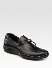Superior calfskin leather design with silvertone toggle detail.Leather upperPadded insoleRubber soleMade in Italy Superior calfskin leather design with silvertone toggle detail.Leather upperPadded insoleRubber soleMade in Italy