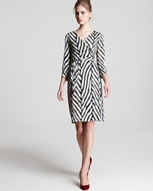 Traditional herringbone transforms into a completely fresh idea in this essential silk jersey DIANE von FURSTENBERG dress. Traditional herringbone transforms into a completely fresh idea in this essential silk jersey DIANE von FURSTENBERG dress.
