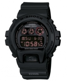 Life is tough. The G-Shock watch is tougher. This watch features a black resin strap and round case. Shock-resistant, digital display dial with world time, mud resistance, five multifunctional alarms, countdown timer, twin stopwatches, dual auto EL backlight with afterglow and 12/24-hour formats. Quartz movement. Water resistant to 200 meters. One-year warranty. Life is tough. The G-Shock watch is tougher. This watch features a black resin strap and round case. Shock-resistant, digital display dial with world time, mud resistance, five multifunctional alarms, countdown timer, twin stopwatches, dual auto EL backlight with afterglow and 12/24-hour formats. Quartz movement. Water resistant to 200 meters. One-year warranty.