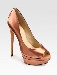 EXCLUSIVELY AT SAKS. Glamorous patent leather essential with a textured leather heel, peep toe and island platform. Self-covered heel, 5½ (140mm)Island platform, 1 (25mm)Compares to a 4½ heel (115mm)Patent leather upperLeather lining and solePadded insoleImportedOUR FIT MODEL RECOMMENDS ordering one half size up as this style runs small. EXCLUSIVELY AT SAKS. Glamorous patent leather essential with a textured leather heel, peep toe and island platform. Self-covered heel, 5½ (140mm)Island platform, 1 (25mm)Compares to a 4½ heel (115mm)Patent leather upperLeather lining and solePadded insoleImportedOUR FIT MODEL RECOMMENDS ordering one half size up as this style runs small.
