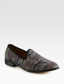 Standard military-inspired camo print with grosgrain trim for a modern-dress feel.Cotton upperPadded insoleLeather soleMade in Italy Standard military-inspired camo print with grosgrain trim for a modern-dress feel.Cotton upperPadded insoleLeather soleMade in Italy