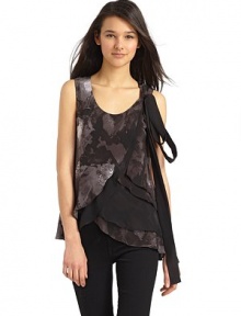 THE LOOKAbstract floral print silk crepe de chine layered over solid silk chiffonCrossover contour frontScoop necklineSleevelessLong draped ties at one shoulderAsymmetrical hemTHE FITAbout 27 from shoulder to hem at longest pointTHE MATERIALSilkCARE & ORIGINDry cleanImportedModel shown is 5'10 (177cm) wearing US size 4. THE LOOKAbstract floral print silk crepe de chine layered over solid silk chiffonCrossover contour frontScoop necklineSleevelessLong draped ties at one shoulderAsymmetrical hemTHE FITAbout 27 from shoulder to hem at longest pointTHE MATERIALSilkCARE & ORIGINDry cleanImportedModel shown is 5'10 (177cm) wearing US size 4.