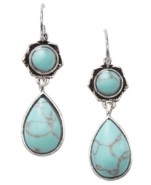 Add inspiration to your look with a sweet, vintage-themed accessory. Fossil's unique teardrop-shaped earrings feature round and pear-cut reconstituted turquoise. Set in vintage silver tone mixed metal. Approximate drop: 1-1/3 inches. Add inspiration to your look with a sweet, vintage-themed accessory. Fossil's unique teardrop-shaped earrings feature round and pear-cut reconstituted turquoise. Set in vintage silver tone mixed metal. Approximate drop: 1-1/3 inches.