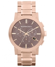 This Burberry timepiece flaunts luxurious details, like rose-gold hues, Swiss precision and chronograph tech.