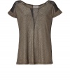 With its seductive sheer paneling and modern metallic gold shimmer, Faith Connexions jersey tee is both contemporary and cool - Wide neckline in front and back, cuffed short sleeves, sheer panel detailing throughout - Loosely fitted - Tuck into a pencil skirt with peep-toes and a clutch for cocktails