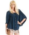 Oversized batwing sleeves add drama to this pleated MM Couture blouse -- perfect over a mini for a party look!