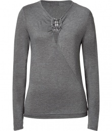 Stylish shirt in fine, grey Modal - Wonderfully soft and cozy - Feminine, slim fitted cut, with elegant wrap draping - Decorative crystal embellishment at the neckline - A dream of a top, casual and comfortable like a T-shirt, elegant and decorative like a blouse - For day or evening - A hit combo with leather pants, jeans, a pencil skirt Stylish shirt in fine, grey Modal - Wonderfully soft and cozy - Feminine, slim fitted cut, with elegant wrap draping - Decorative crystal embellishment at the neckline - A dream of a top, casual and comfortable like a T-shirt, elegant and decorative like a blouse - For day or evening - A hit combo with leather pants, jeans, a pencil skirt