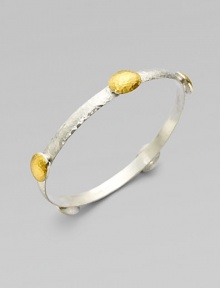 Beautifully textured stations in radiant 24k gold on a sterling silver bangle. Sterling silver24k goldDiameter, about 2½Slip-on styleImported Beautifully textured stations in radiant 24k gold on a sterling silver bangle. Sterling silver24k goldDiameter, about 2½Slip-on styleImported